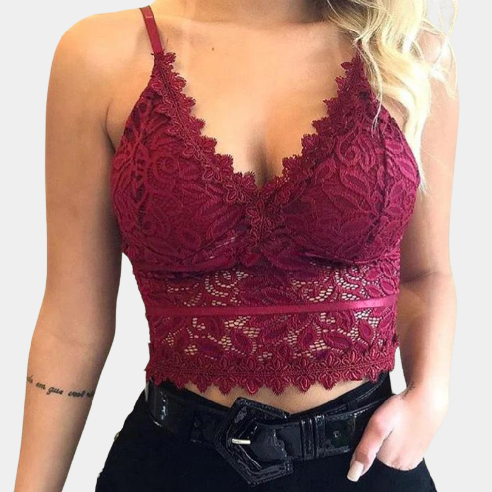 Women's sleeveless lace crop top — v-neck — evening out