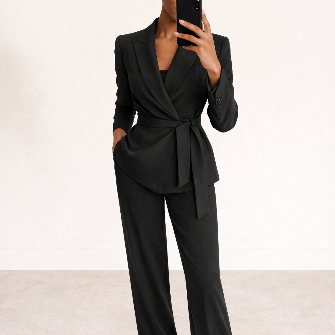 Women's Two-Piece Set Belted Blazer