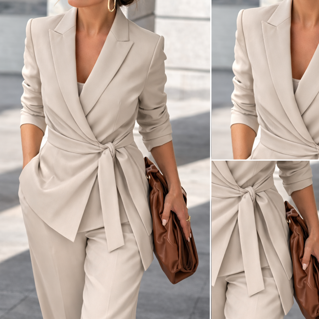 Women's Two-Piece Set Belted Blazer