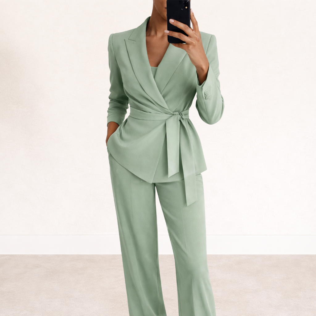 Women's Two-Piece Set Belted Blazer