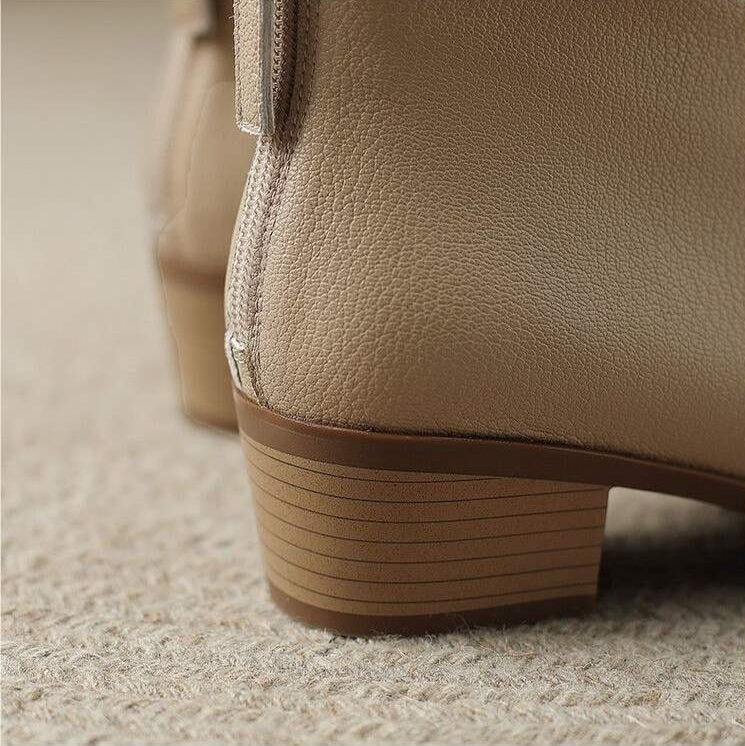 Women's Ankle Boots Vegan Leather Pointed Toe Slip On Low Heel Office