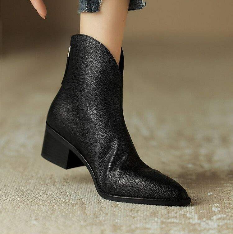 Women's Ankle Boots Vegan Leather Pointed Toe Slip On Low Heel Office