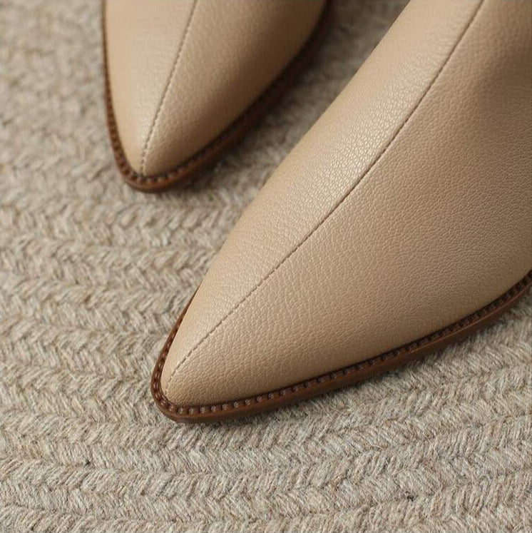 Women's Ankle Boots Vegan Leather Pointed Toe Slip On Low Heel Office