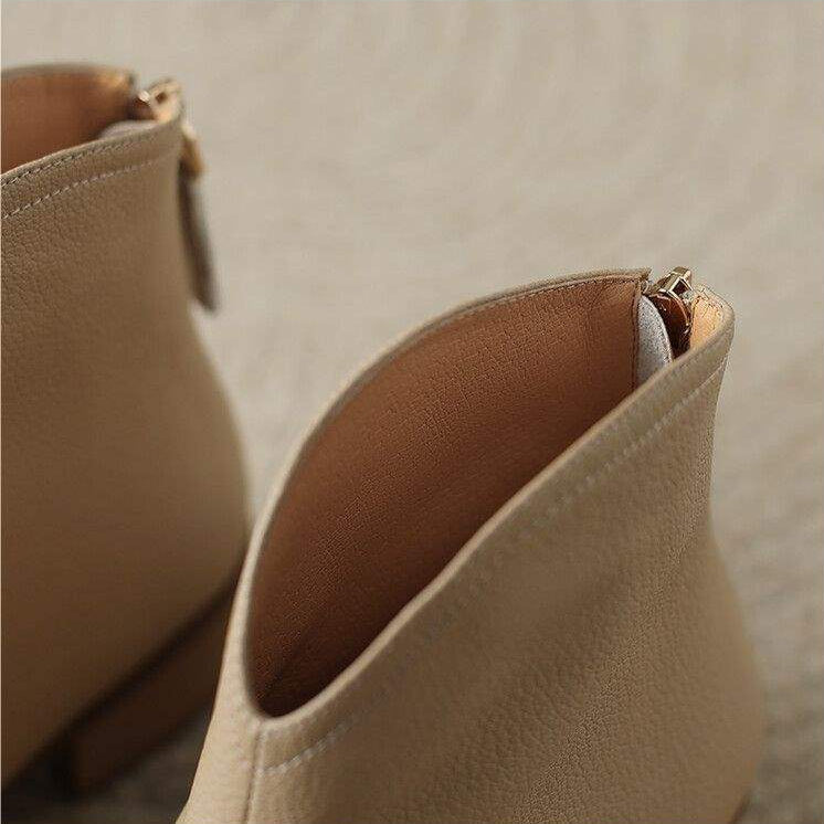 Women's Ankle Boots Vegan Leather Pointed Toe Slip On Low Heel Office