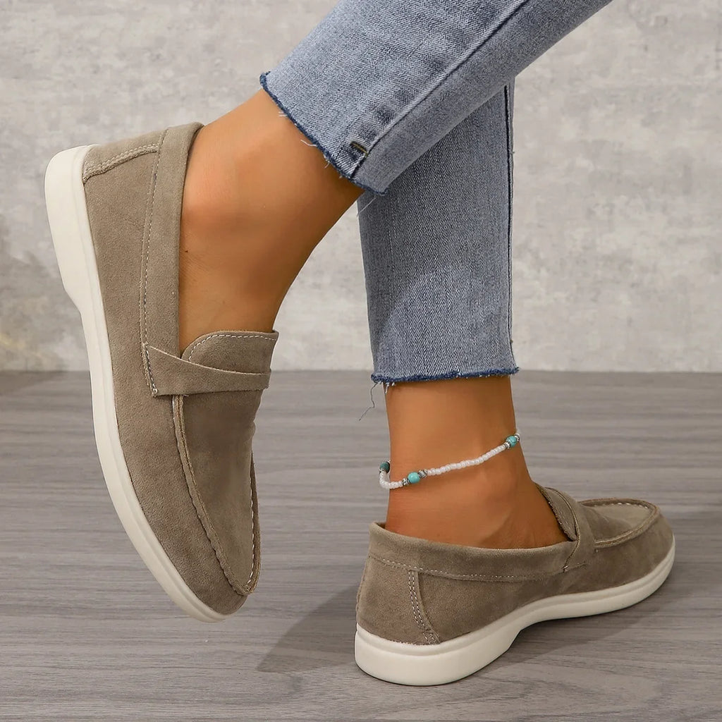 Women's Loafers Suede Slip On Cushioned Insole Rubber Sole Office Casual