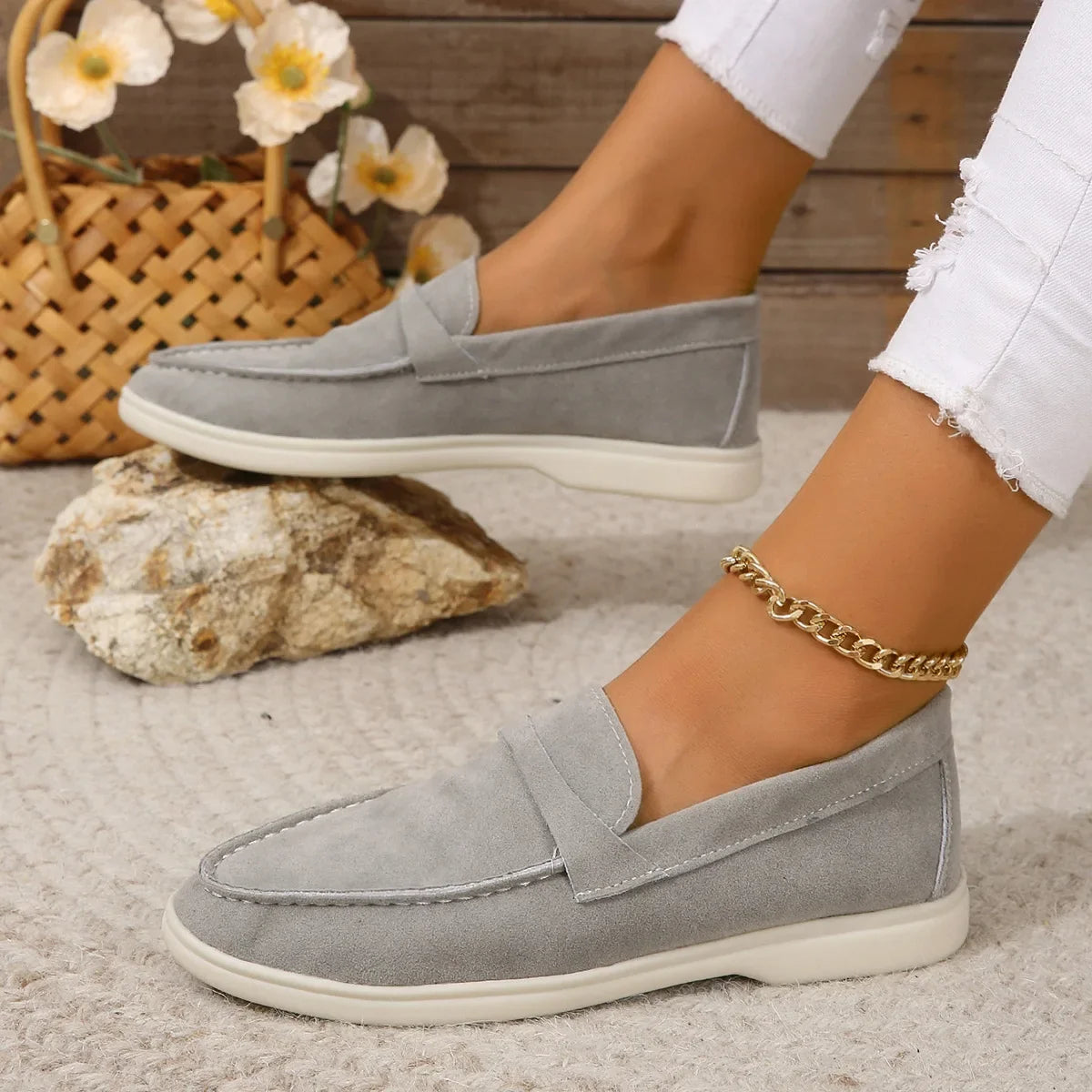Women's Loafers Suede Slip On Cushioned Insole Rubber Sole Office Casual