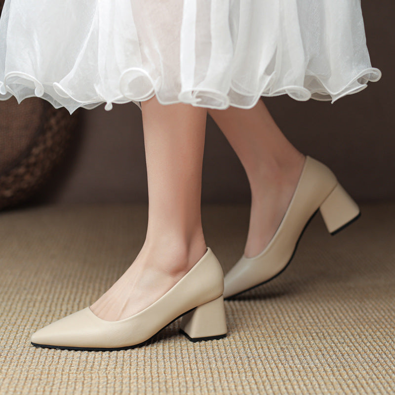 Women's Heels Vegan Leather Pointed Toe Block Heel Non Slip Office