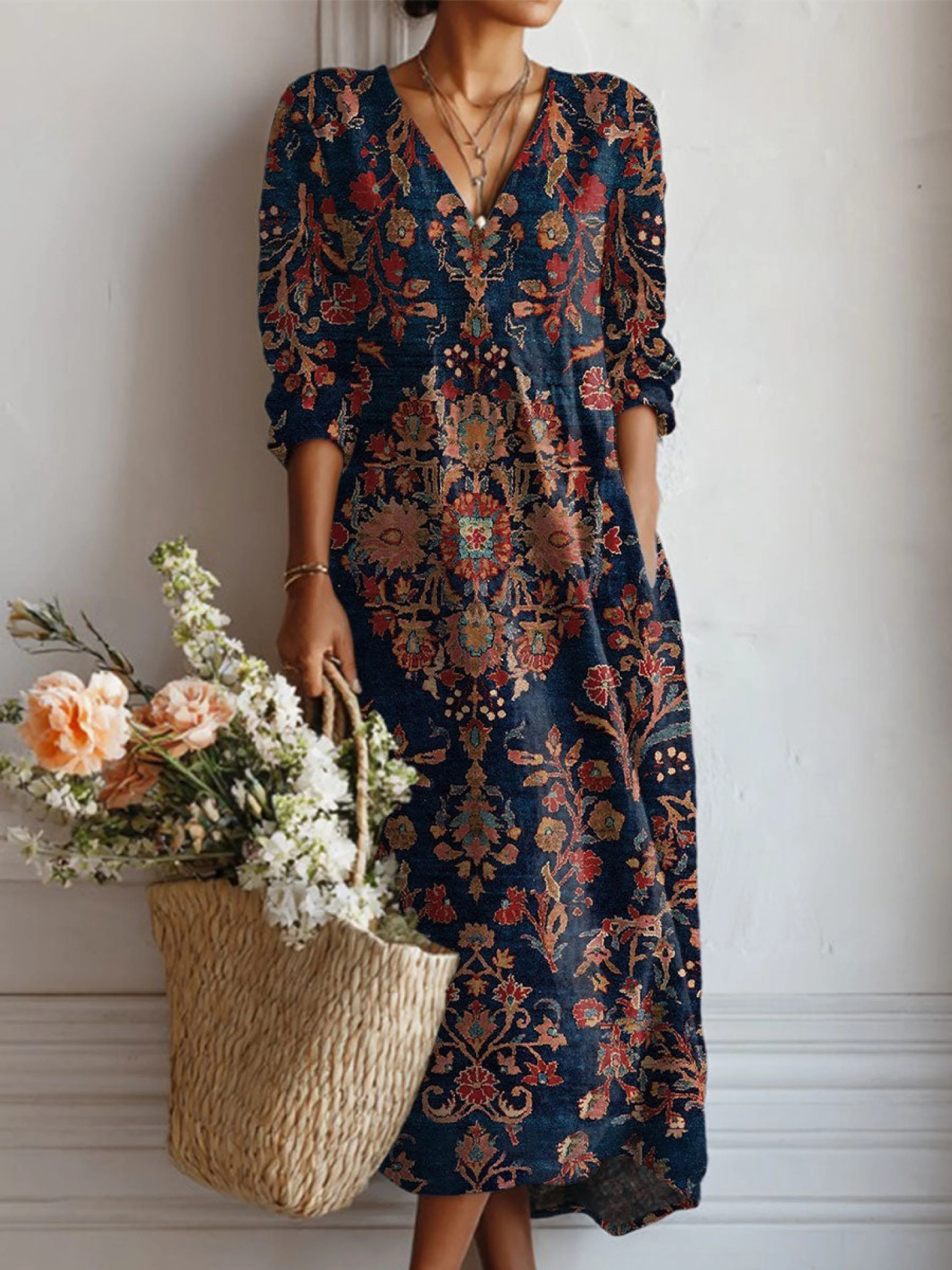Women's midi dress — regular fit long sleeve | casual daily wear