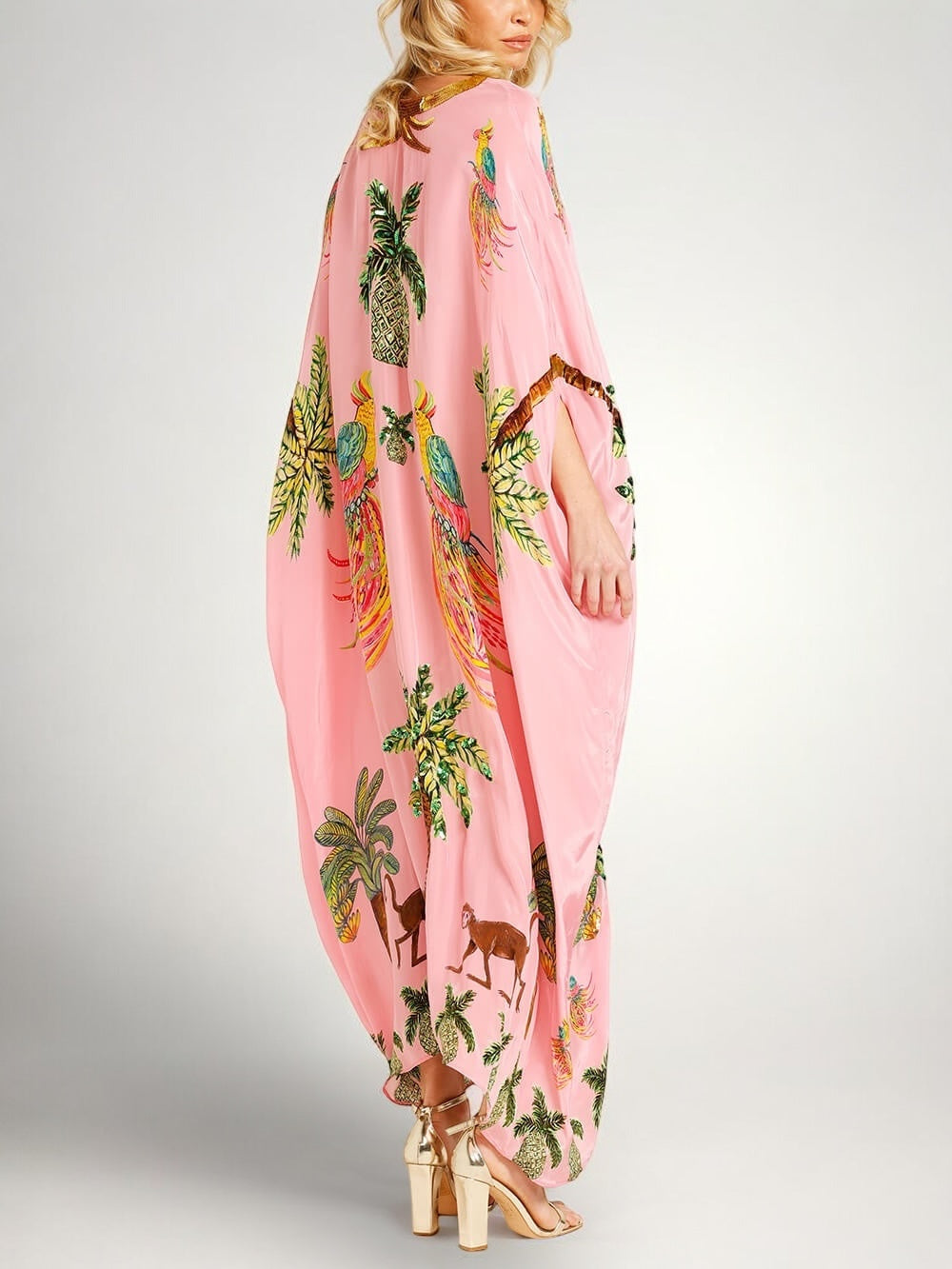 Tropical Print Sequin Kaftan Dress