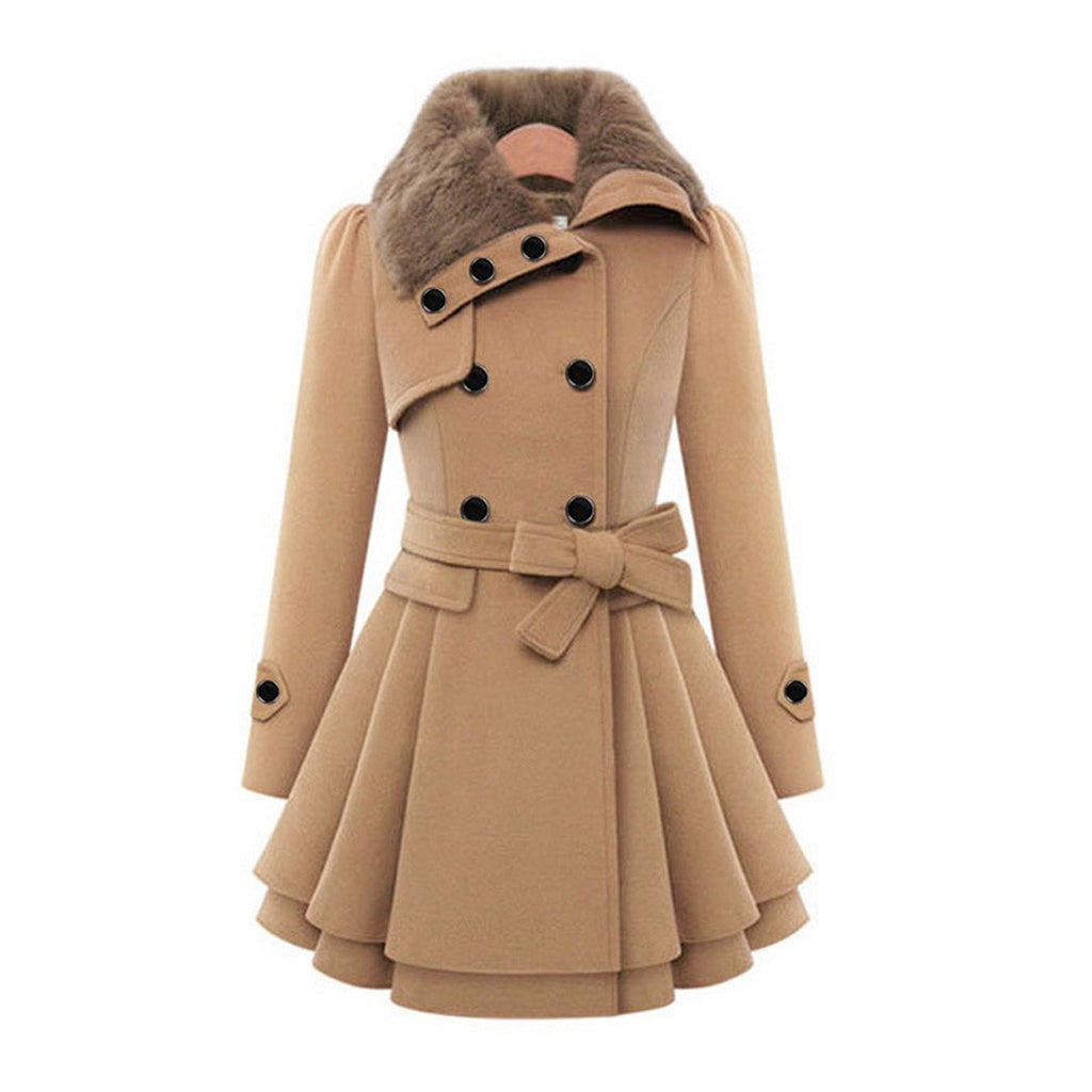 Women's Trenchcoat for Women Fur Collar Belted Long Winter