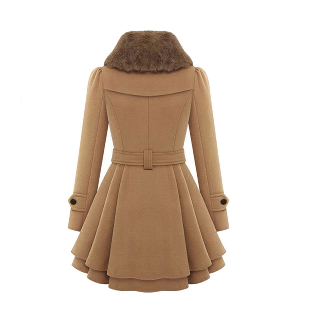 Women's Trenchcoat for Women Fur Collar Belted Long Winter