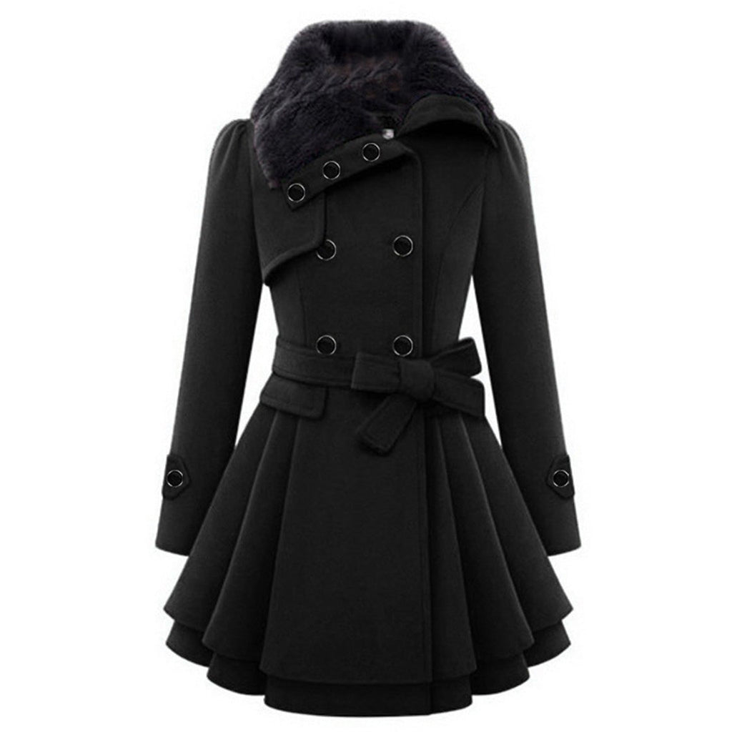 Women's Trenchcoat for Women Fur Collar Belted Long Winter