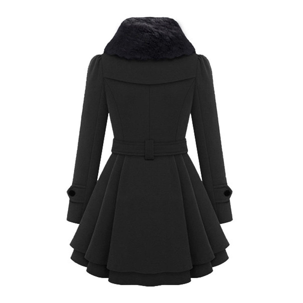 Women's Trenchcoat for Women Fur Collar Belted Long Winter