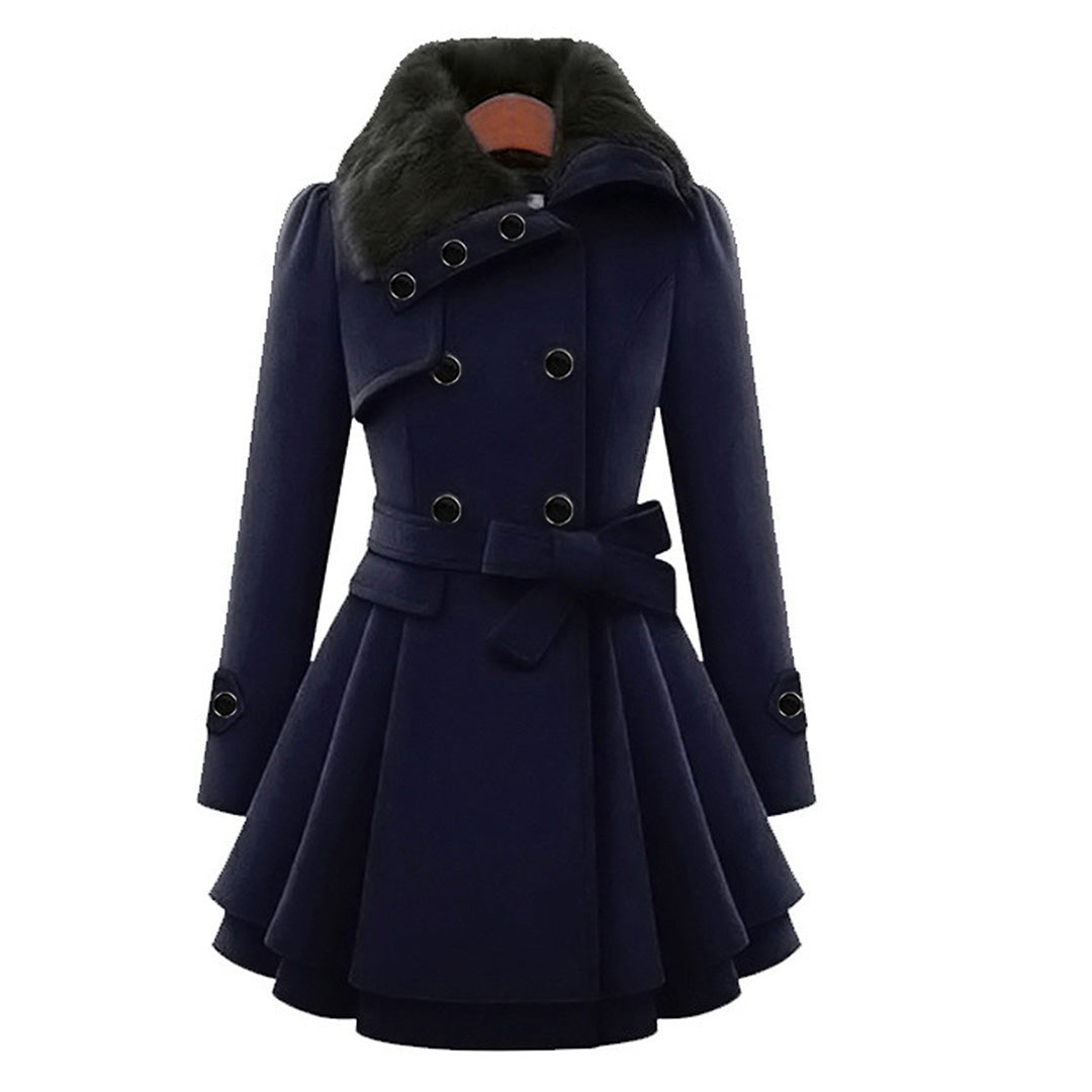 Women's Trenchcoat for Women Fur Collar Belted Long Winter