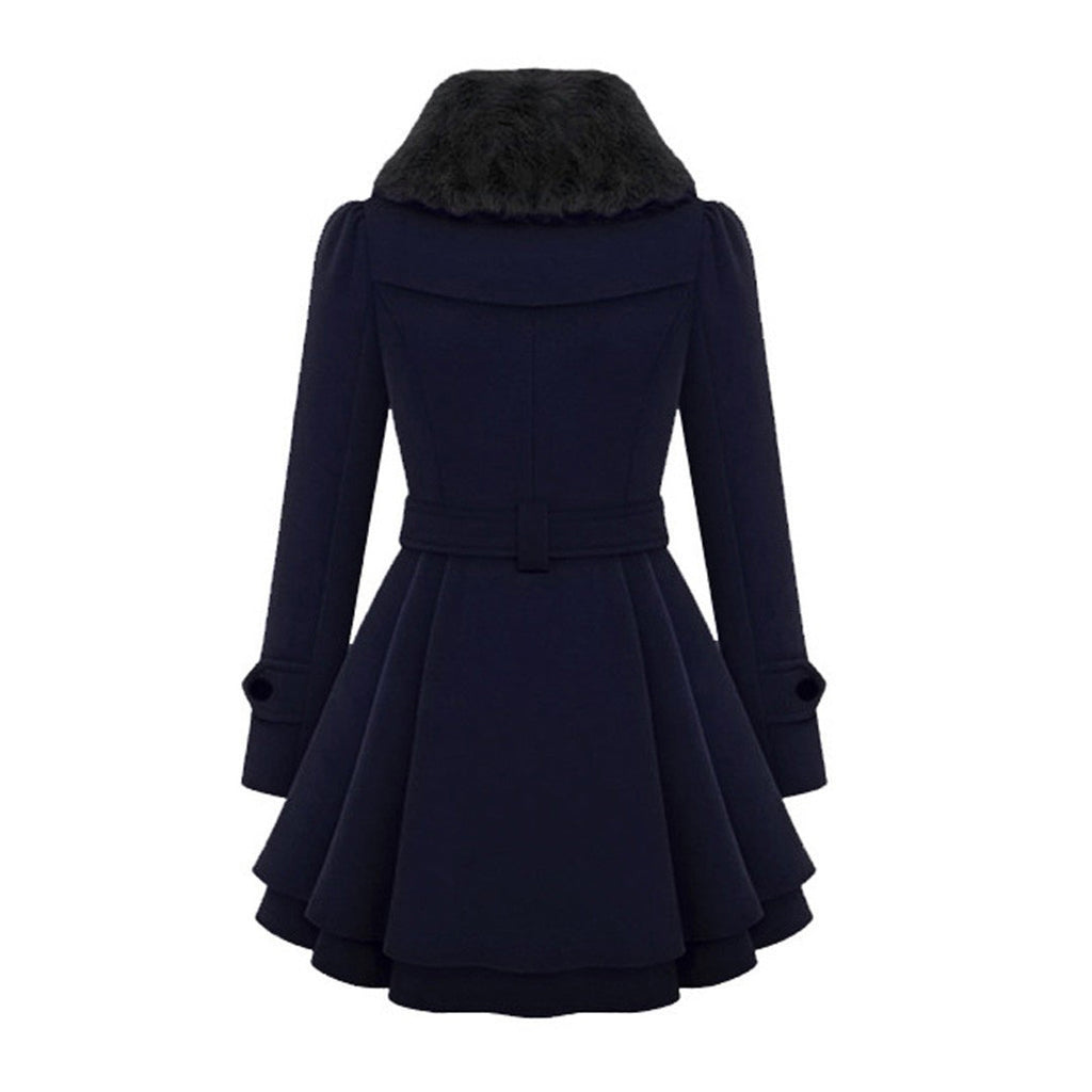 Women's Trenchcoat for Women Fur Collar Belted Long Winter