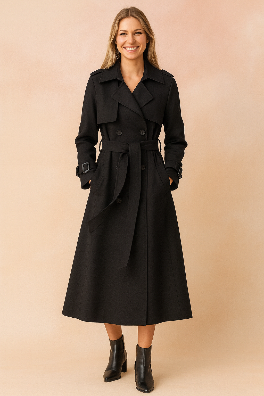 Women's Trench Coat Polyester Belted Waist Wide Lapel Work Casual