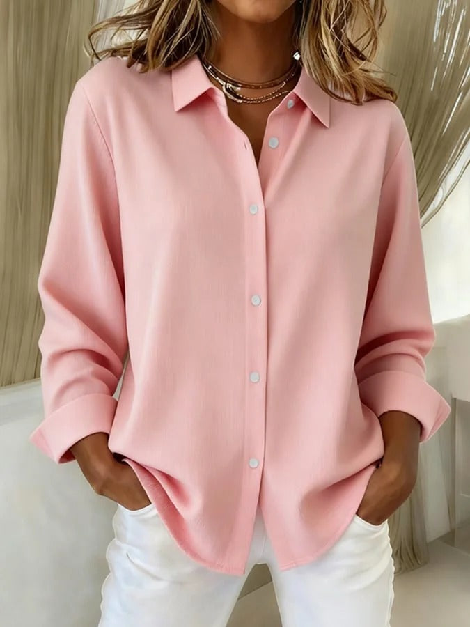 Women’s button down blouse — relaxed fit long sleeve top for office
