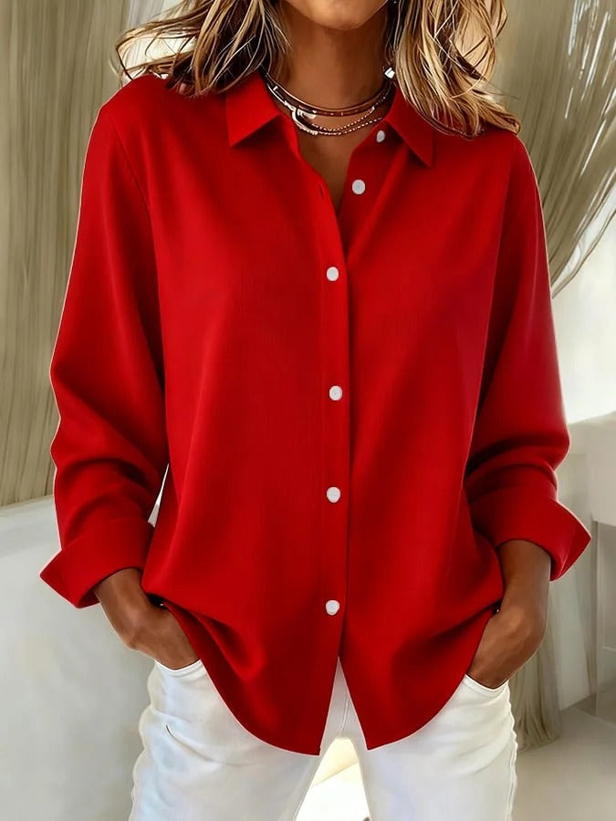 Women’s button down blouse — relaxed fit long sleeve top for office