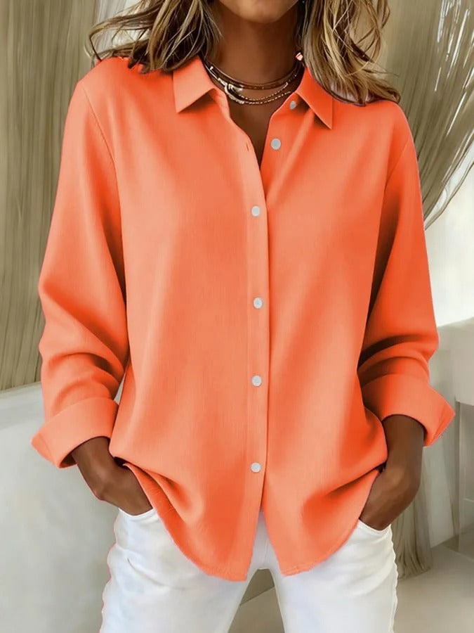 Women’s button down blouse — relaxed fit long sleeve top for office