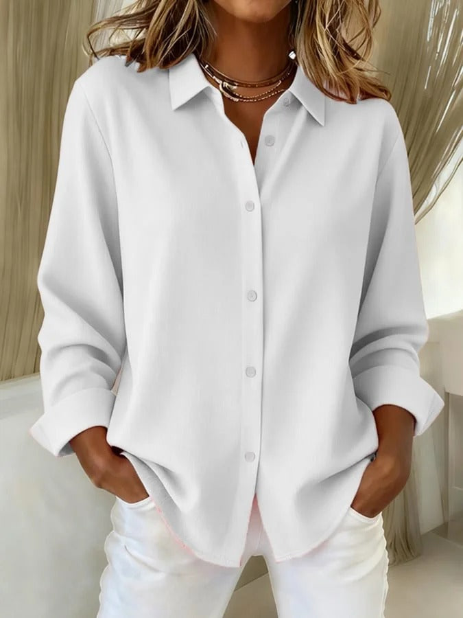 Women’s button down blouse — relaxed fit long sleeve top for office