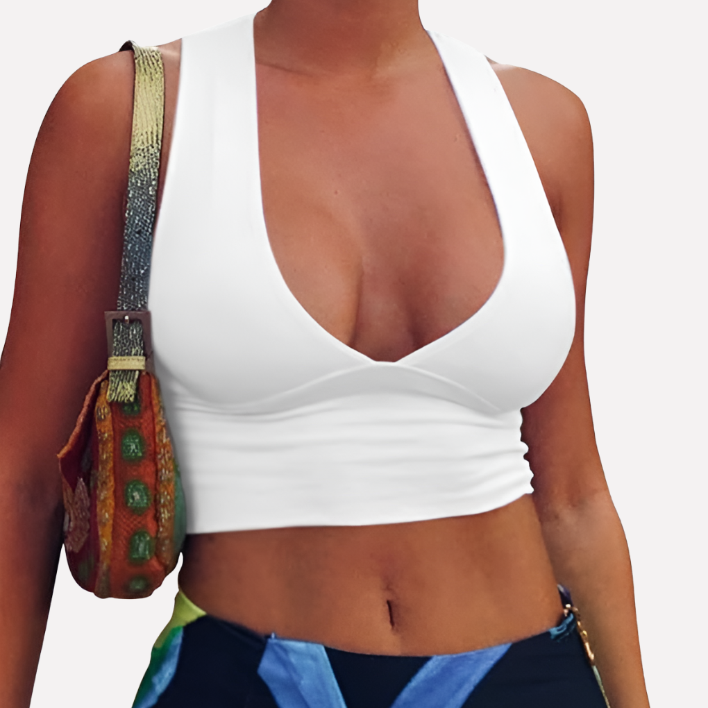 Women's racerback cutout crop top — deep v-neck — summer casual