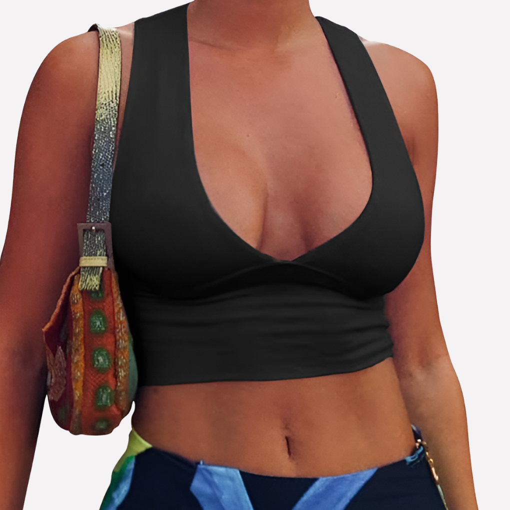 Women's racerback cutout crop top — deep v-neck — summer casual