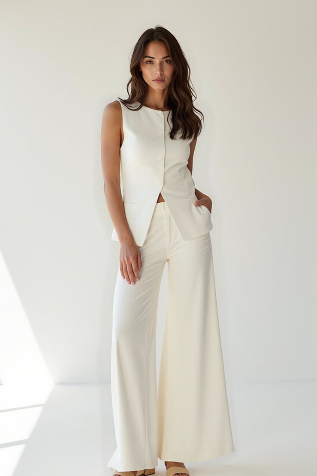 Sleeveless top and wide leg trousers set | Two-piece women's outfit