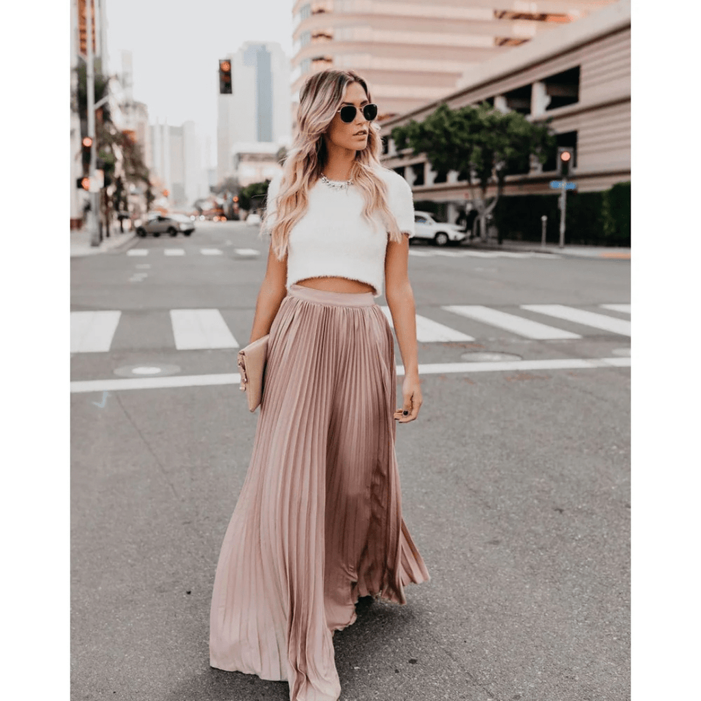 Women's pleated maxi skirt with elastic waist — casual
