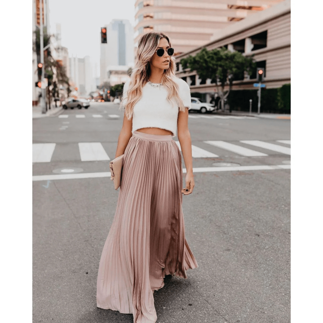 Women's pleated maxi skirt with elastic waist — casual