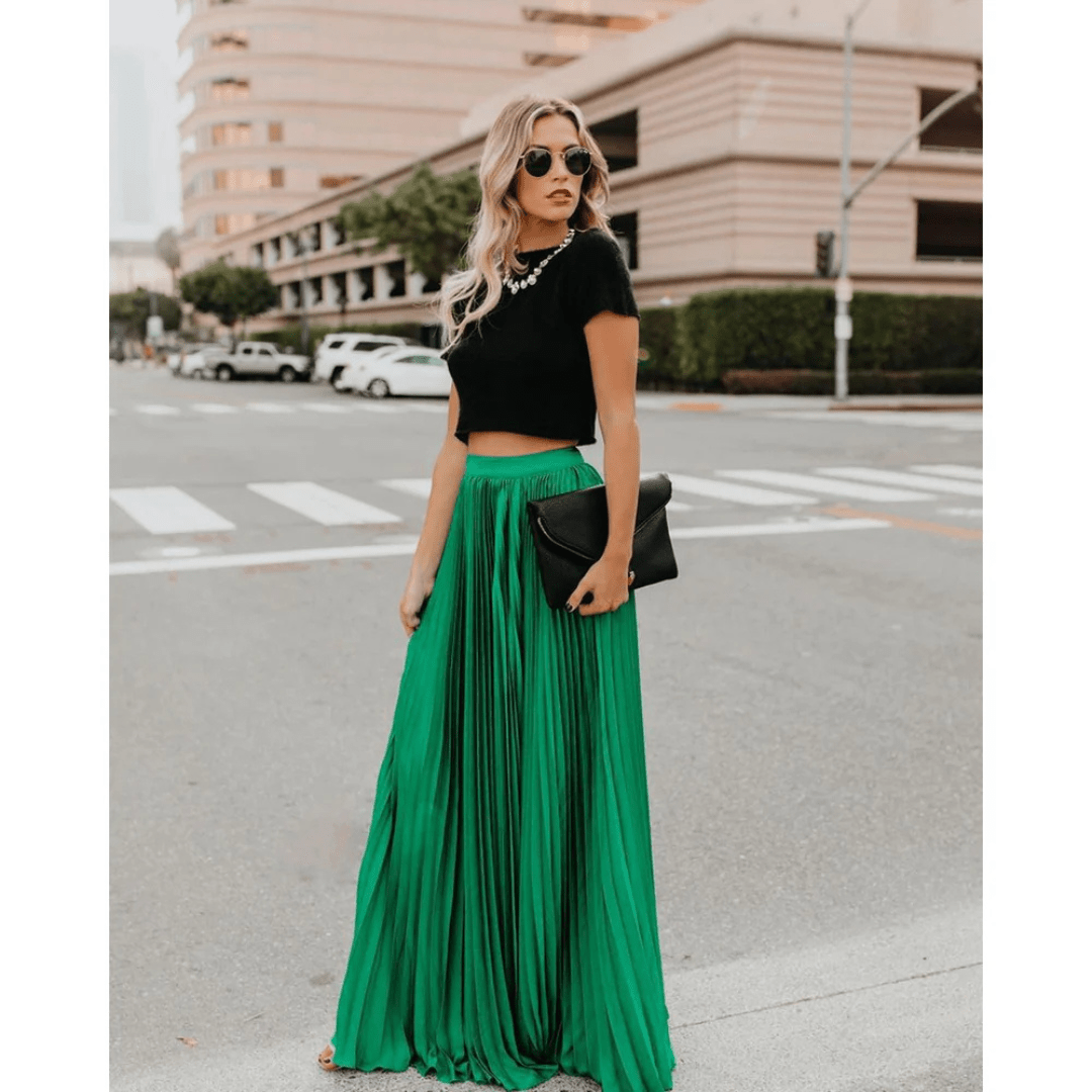 Women's pleated maxi skirt with elastic waist — casual