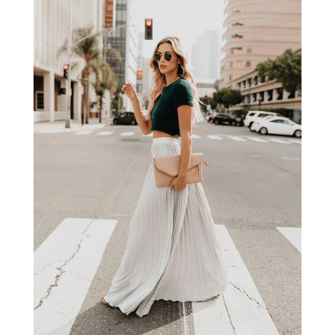 Women's pleated maxi skirt with elastic waist — casual