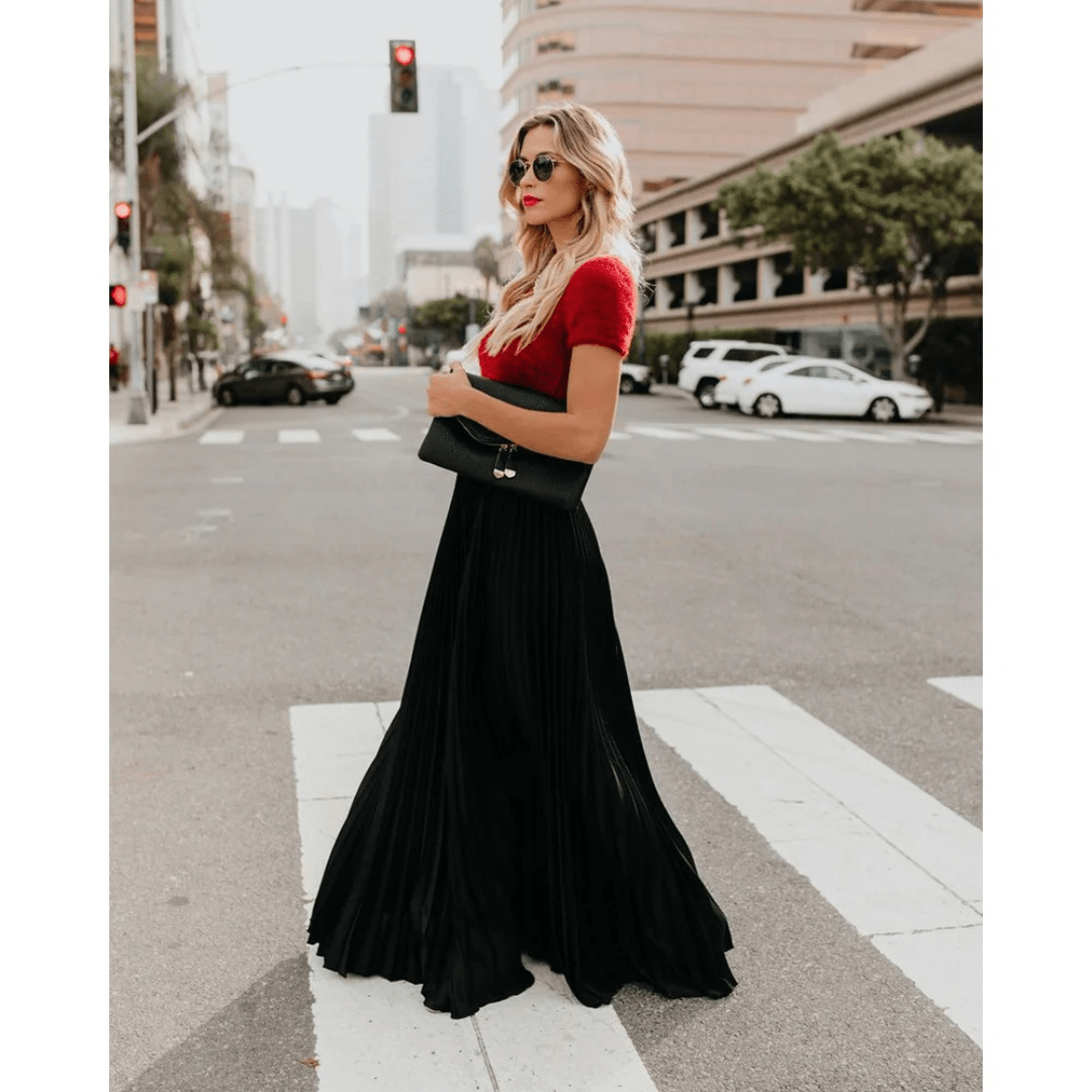 Women's pleated maxi skirt with elastic waist — casual