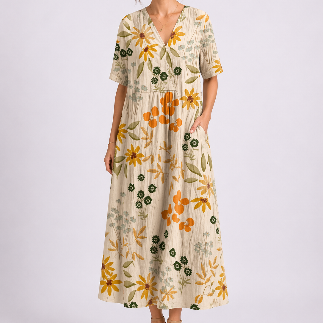 Floral Print V-Neck Midi Dress