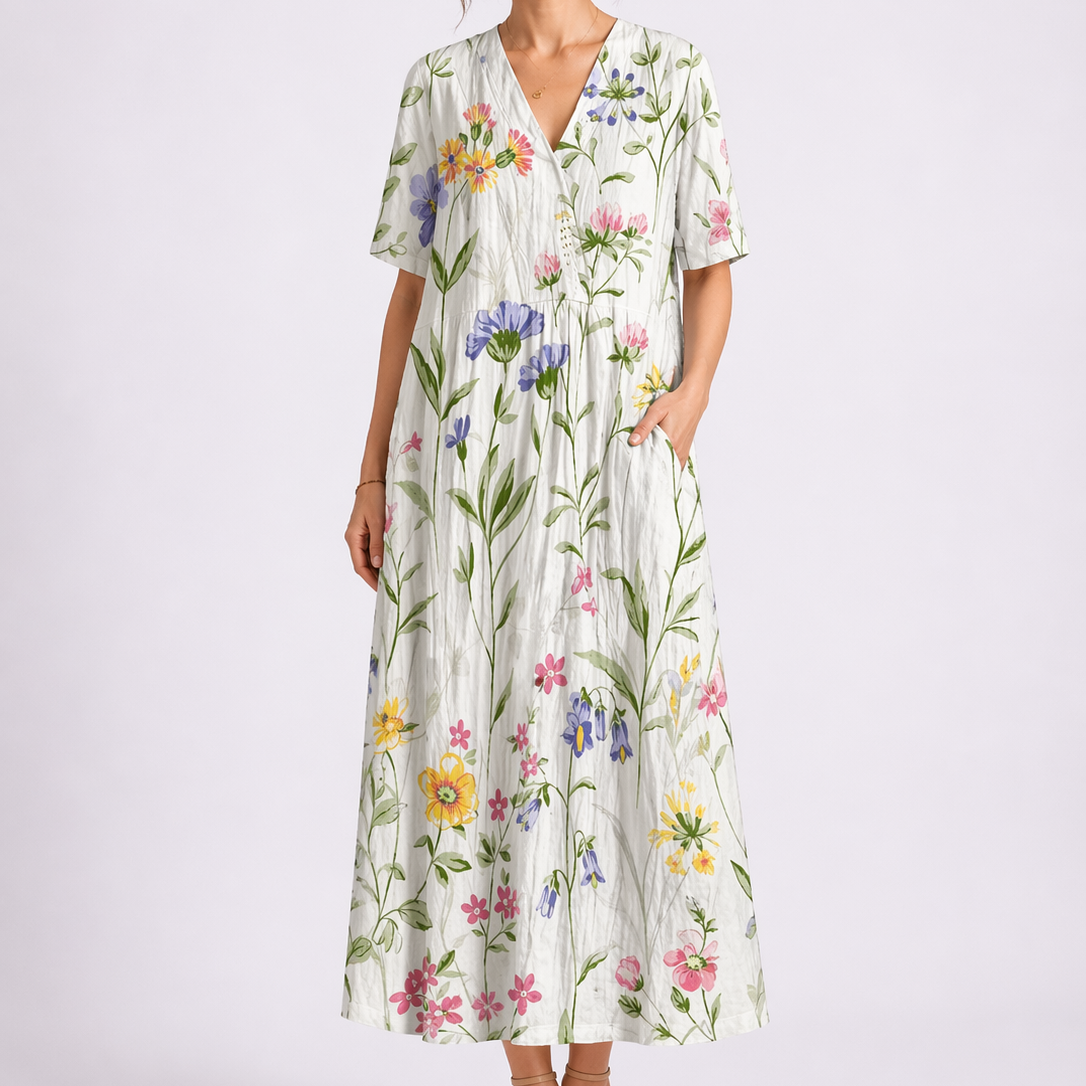 Floral Print V-Neck Midi Dress
