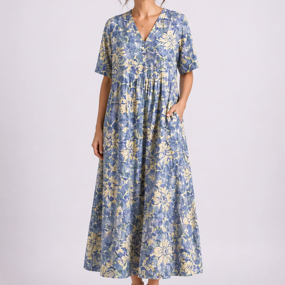 Floral Print V-Neck Midi Dress