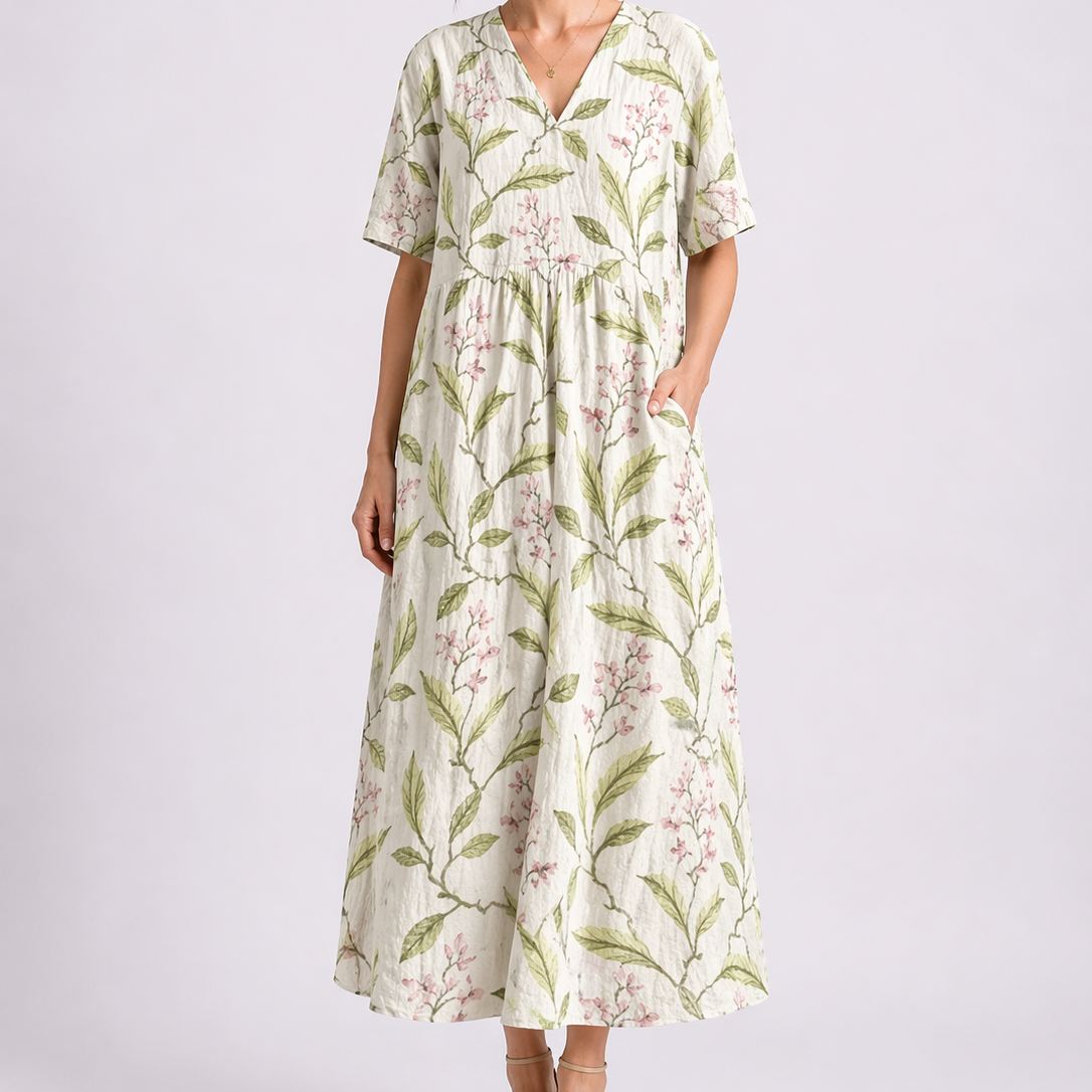 Floral Print V-Neck Midi Dress