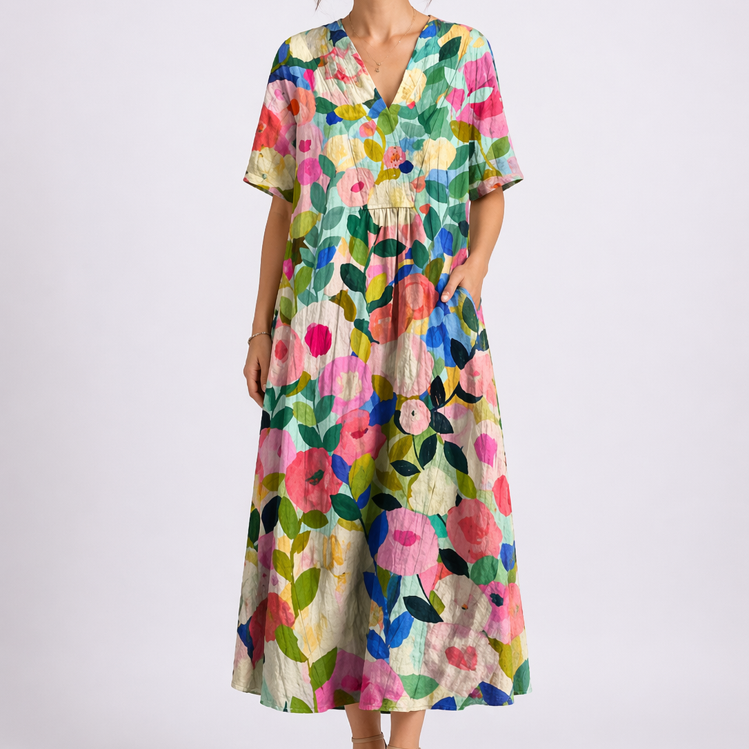 Floral Print V-Neck Midi Dress