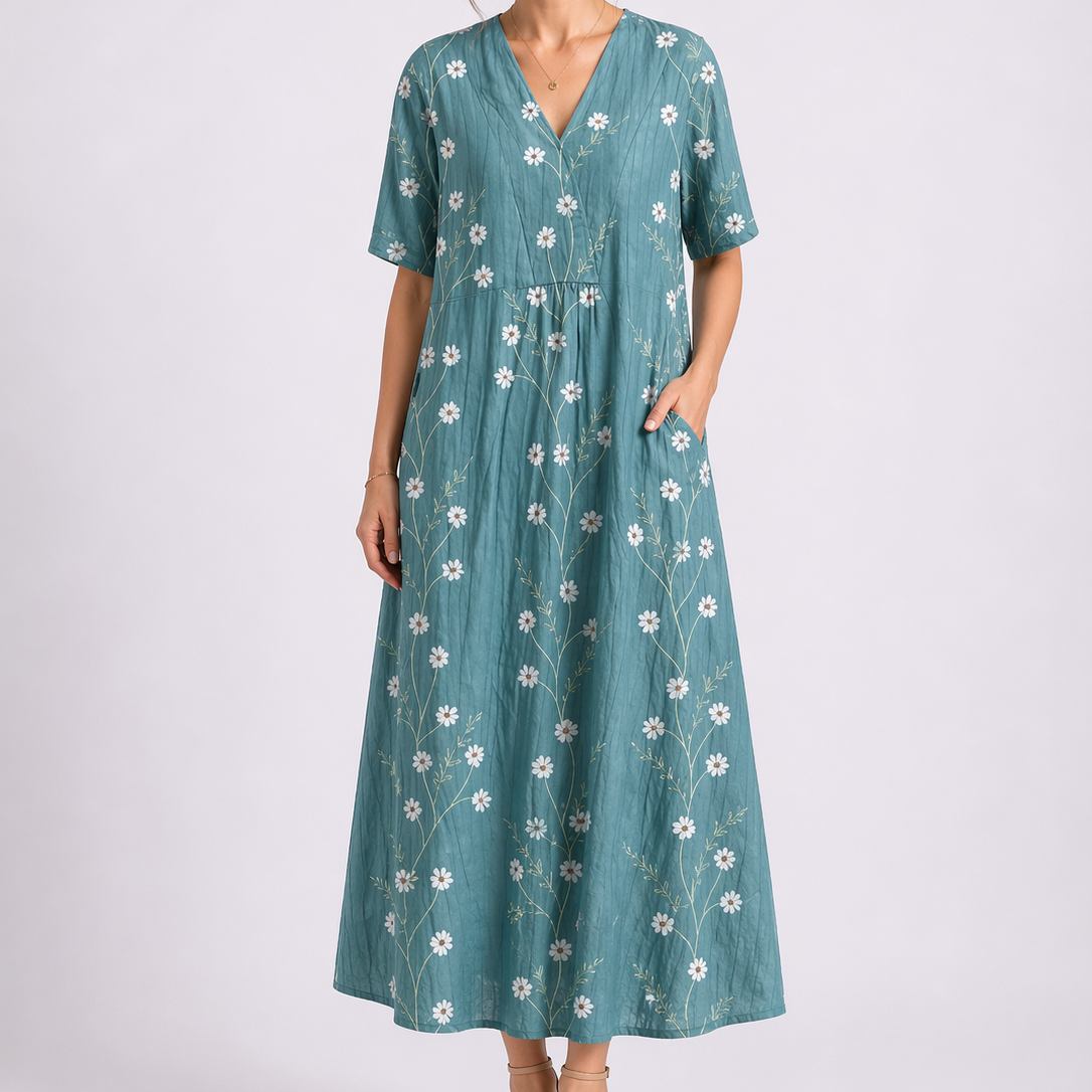 Floral Print V-Neck Midi Dress