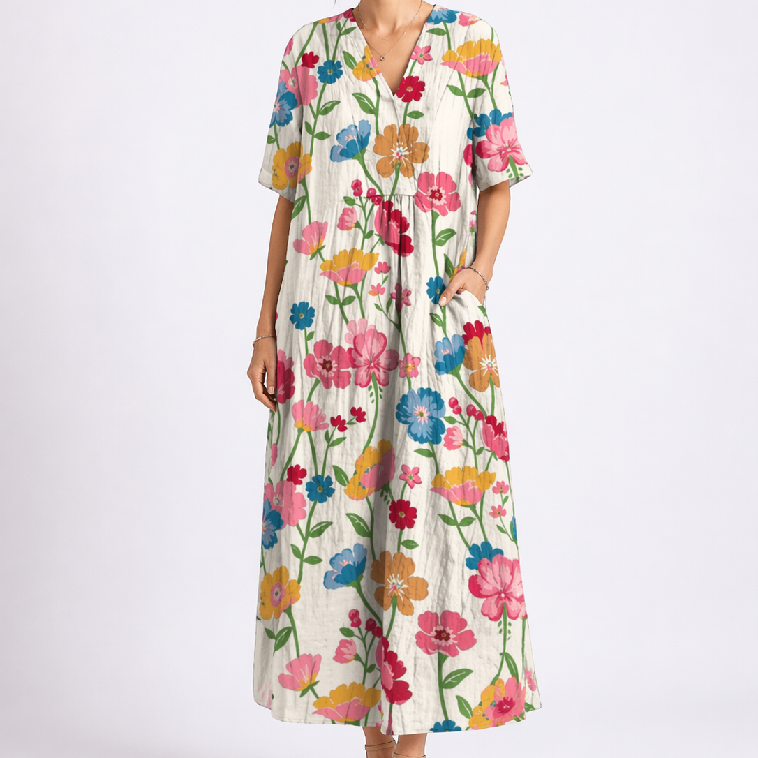 Floral Print V-Neck Midi Dress