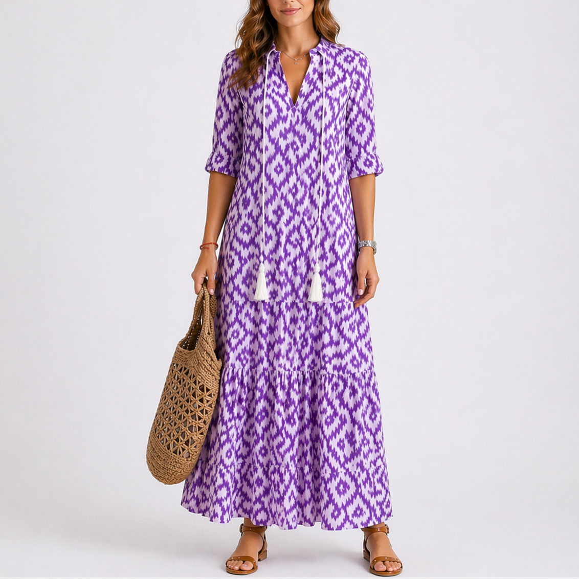 Floral Print V-Neck Midii Dress