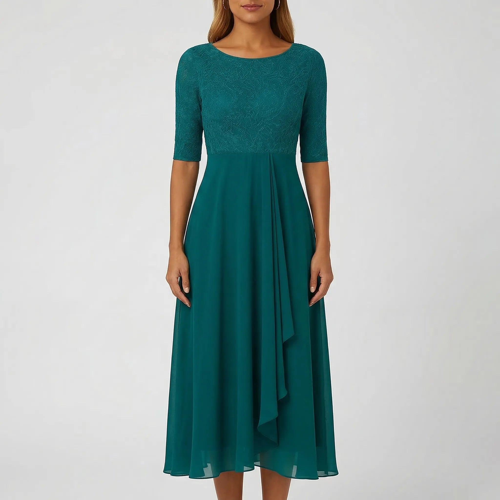 Women's summer dress - lace bodice flared midi dress for garden party
