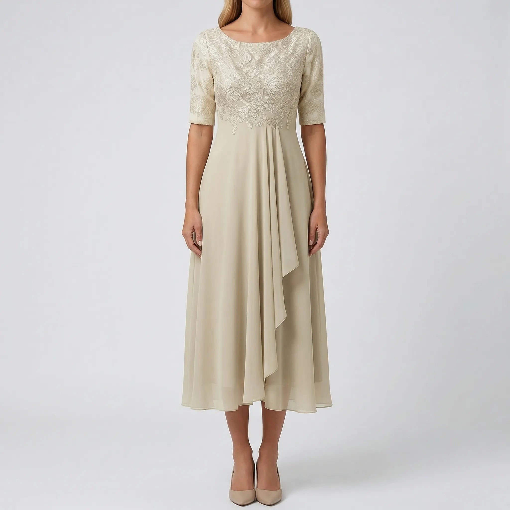 Women's summer dress - lace bodice flared midi dress for garden party