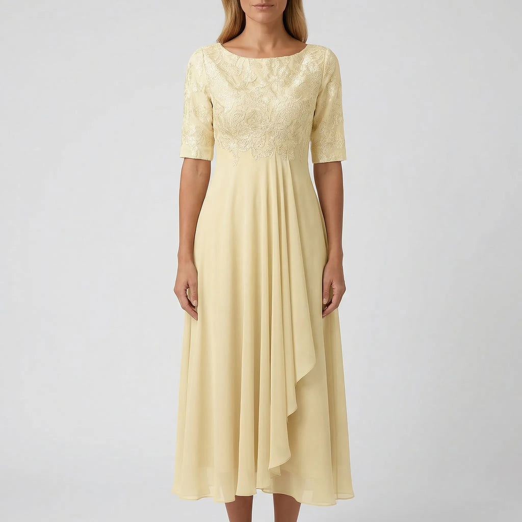 Women's summer dress - lace bodice flared midi dress for garden party