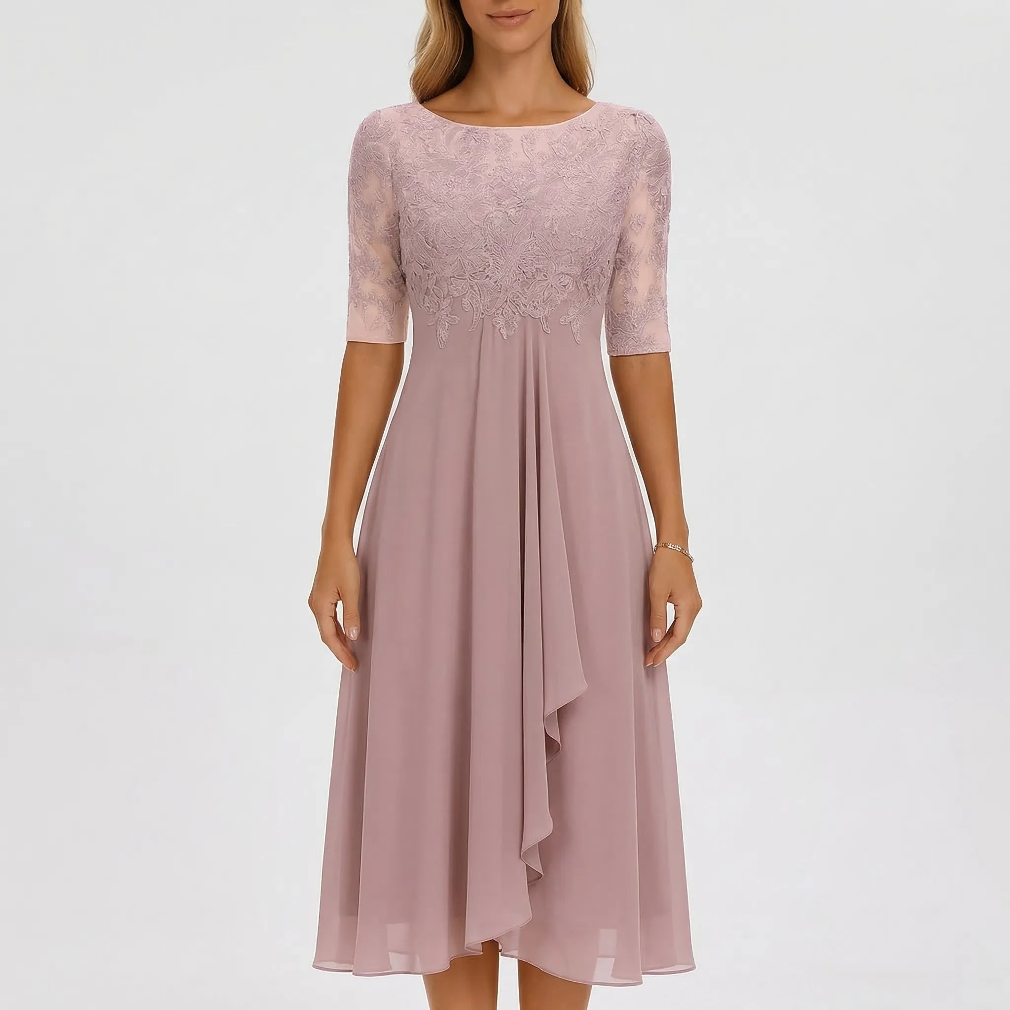 Women's summer dress - lace bodice flared midi dress for garden party