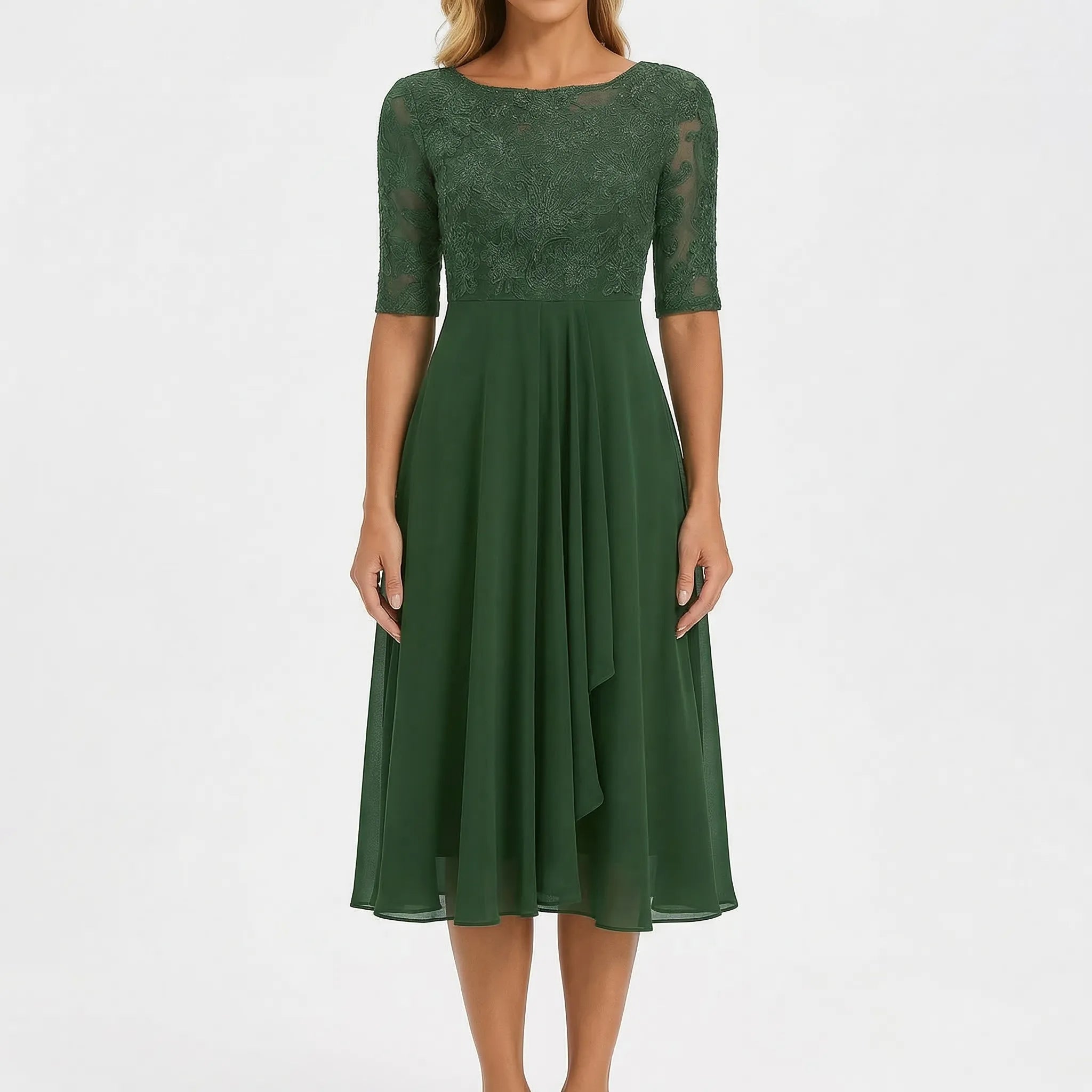 Women's summer dress - lace bodice flared midi dress for garden party