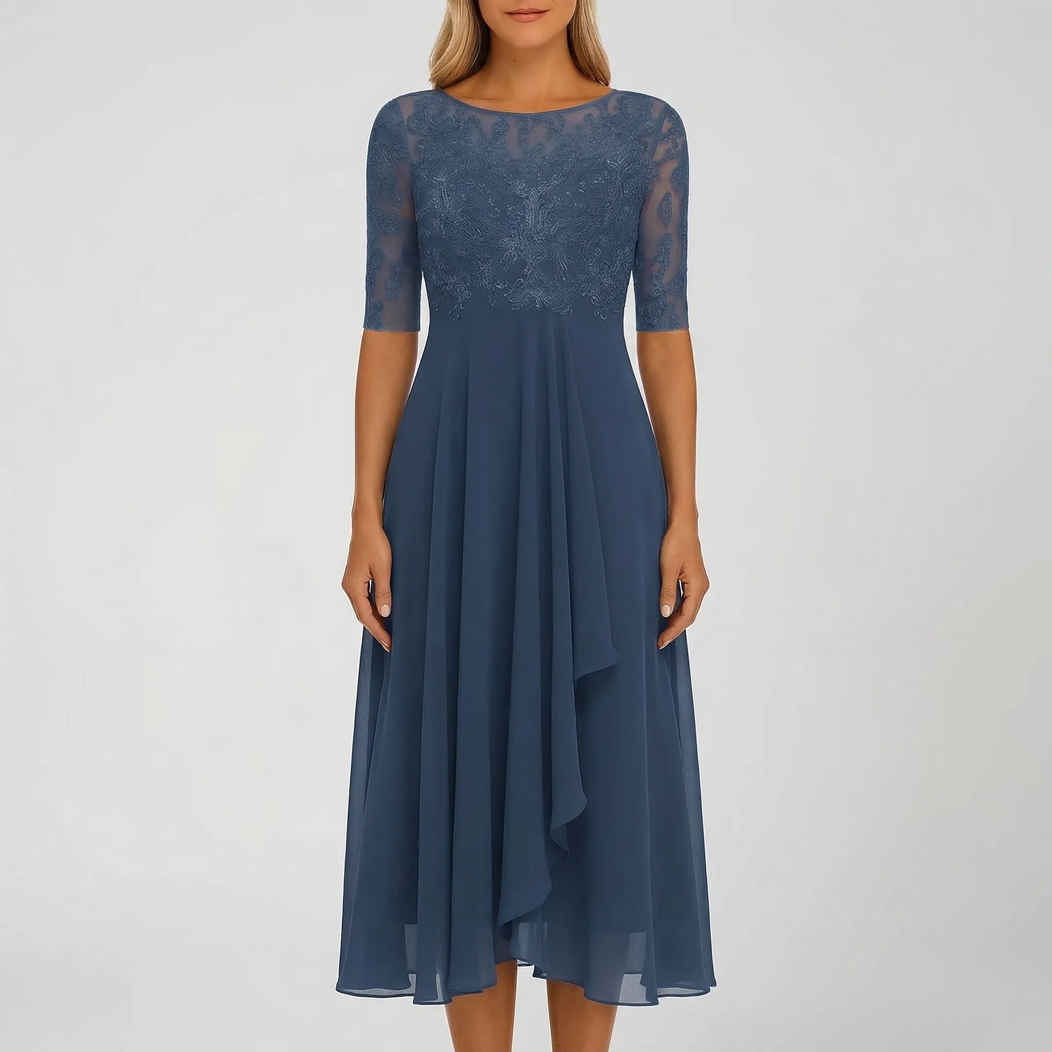 Women's summer dress - lace bodice flared midi dress for garden party