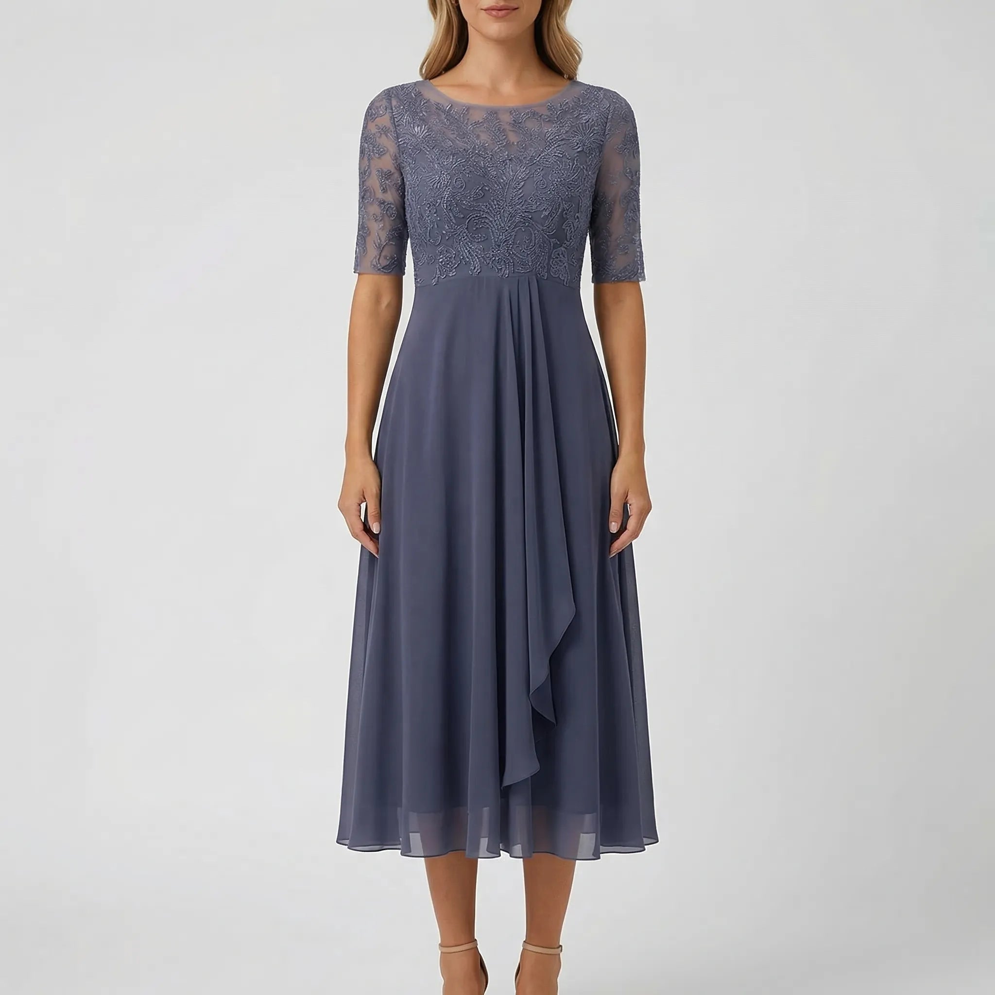 Women's summer dress - lace bodice flared midi dress for garden party