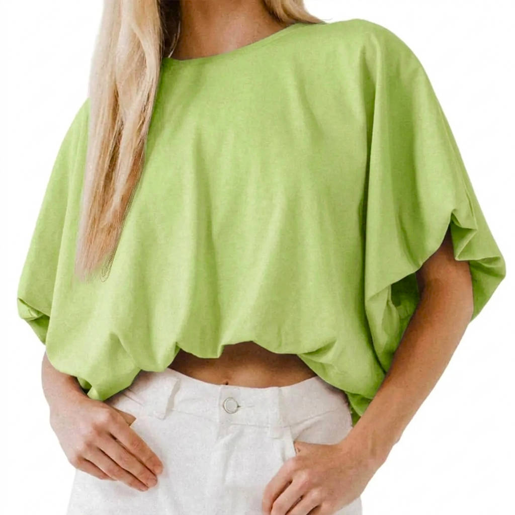Crop top for women — cotton blend — puff sleeve — casual daily