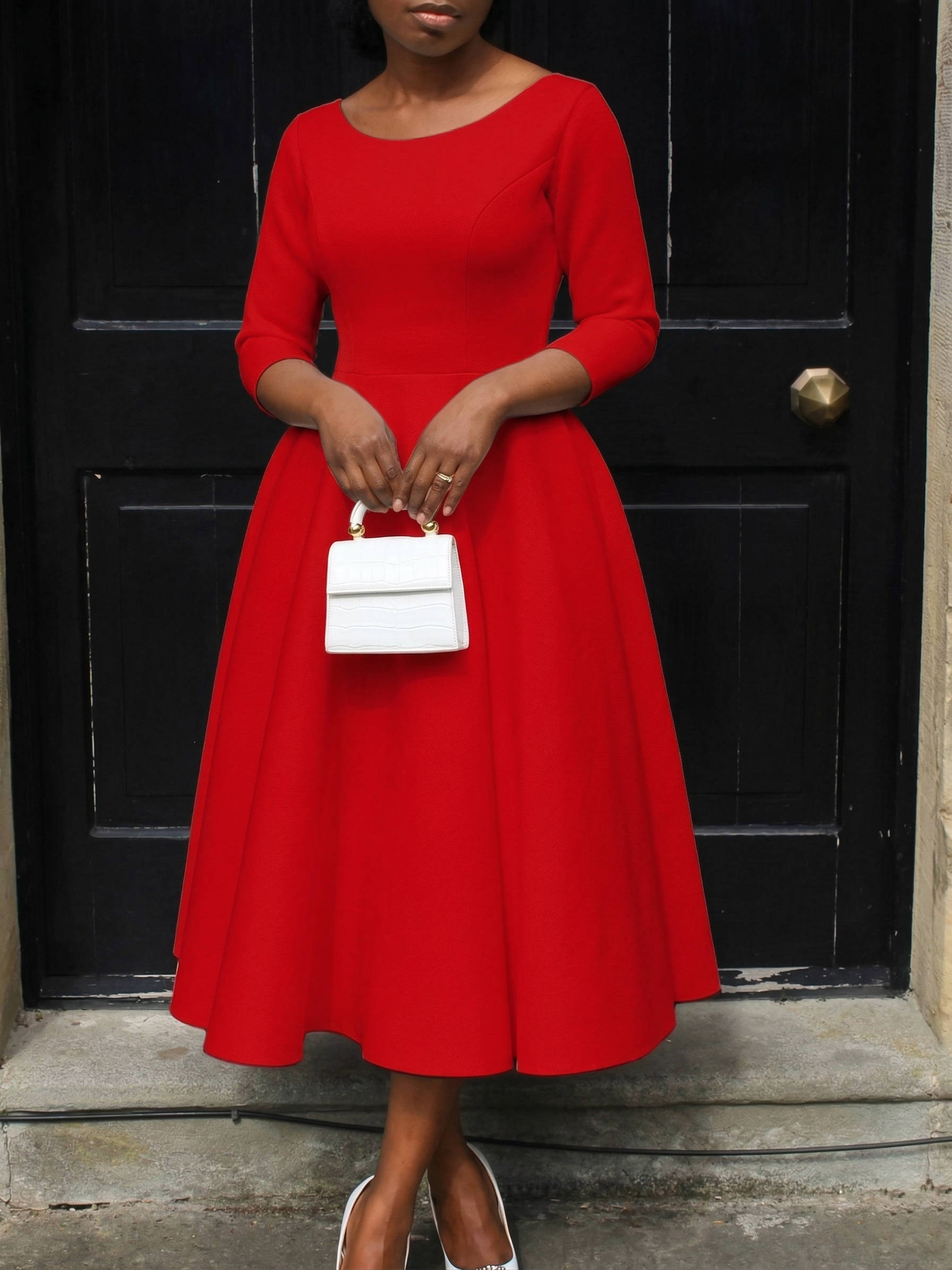 A-Line Midi Wedding Guest Dress Three Quarter Sleeve Round Neck Formal –  Petroomies