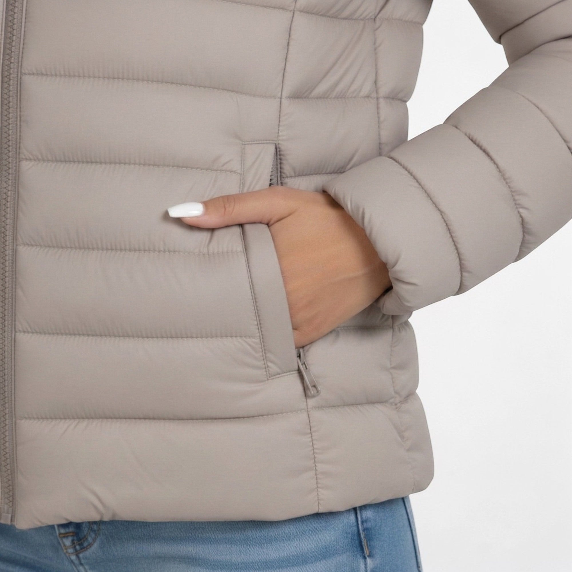 Women's Quilted Jacket Insulated Padding Stand Collar Zip Closure Casual